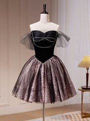 Black Off Shoulder Tulle Short Prom Dress Outfits For Girls, Black Homecoming Dress