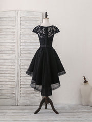 Black Round Neck Tulle Lace Applique Short Prom Dress Outfits For Girls, Black Homecoming Dress