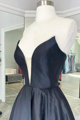 Black Satin Long A-Line Prom Dress Outfits For Girls,Women Evening Party Dresses