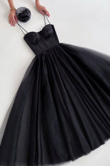 Black Spaghetti Tulle Short Prom Dress Outfits For Girls, Black Homecoming Party Dress
