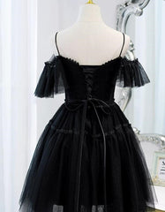 Black Sweetheart Straps Tulle Homecoming Dress Outfits For Girls, Black Off Shoulder Prom Dress