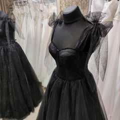 Black Tulle Floor Length Long Party Dress Outfits For Women with Slit, Black Evening Dresses