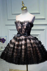 Black Tulle Lace Short Prom Dress Outfits For Girls, A-Line Black Homecoming Dress