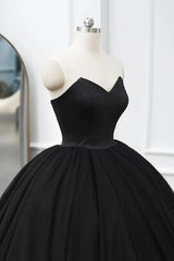 Black Tulle Sweetheart Ball Gown Sweet 16 Dress Outfits For Girls, Black Long Formal Dress