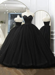 Black Tulle Sweetheart Ball Gown Sweet 16 Dress Outfits For Girls, Black Long Formal Dress