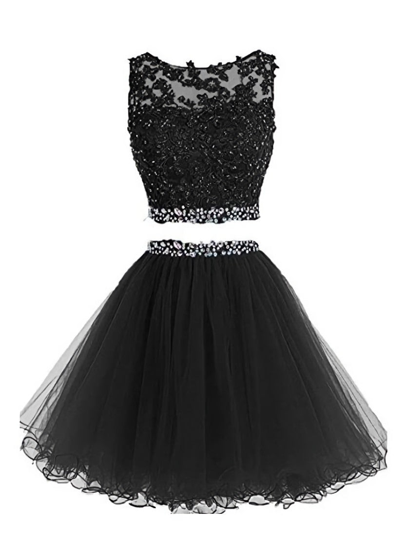 Black Two Piece Tulle Homecoming Dress Outfits For Girls, Lovely Party Dress