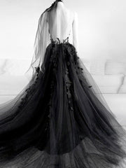 Black V Neck Backless Lace Wedding Dresses For Black girls For Women,Open Back Black Bridal Gown