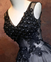Black V Neck Lace Short Prom Dress Outfits For Girls, Black Evening Dress