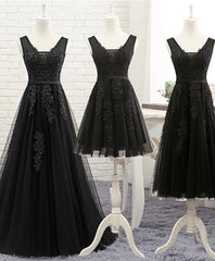 Black V Neck Tulle Lace Prom Dress Outfits For Girls, Lace Evening Dress
