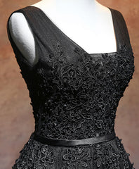 Black V Neck Tulle Lace Short Prom Dress Outfits For Girls, Black Homecoming Dresses