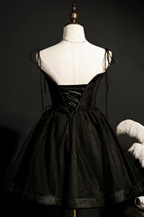 Black V-Neck Tulle Short Prom Dress Outfits For Girls, Black A-Line Homecoming Party Dress