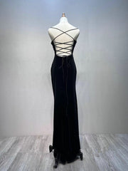 Black Velvet A-line Straps Wedding Party Dress Outfits For Girls, Black Long Evening Dress Outfits For Women Prom Dress