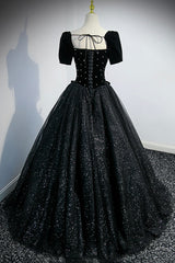 Black Velvet Tulle Long Ball Gown, Black A-Line Formal Evening Gown