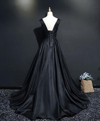 Simple Black V Neck Long Prom Dress, Black Evening Dress