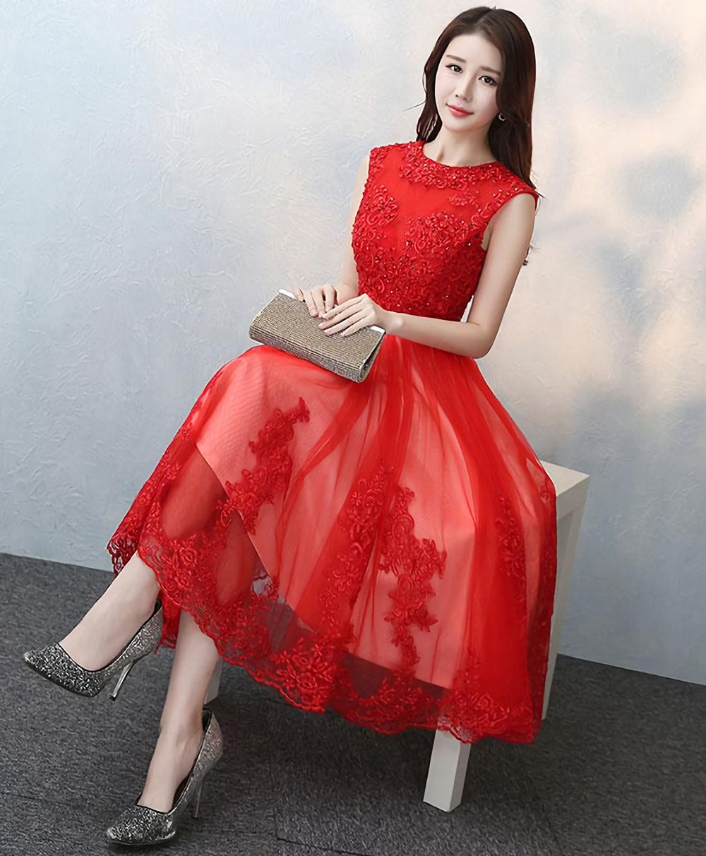 Black Round Neck Lace Tulle Short Prom Dress, Black Evening Dress, 1