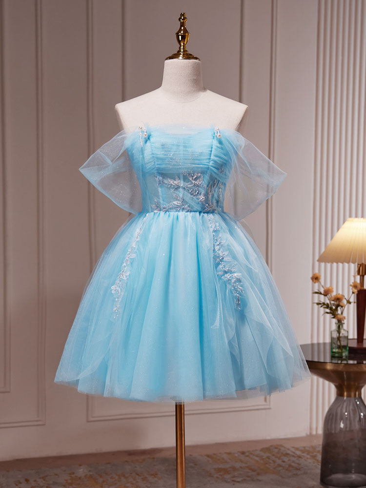 Blue A-Line Short Prom Dress Outfits For Girls, Cute Blue Homecoming Dresses