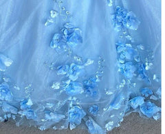 Blue flowers  tulle ball gown , chic prom dress