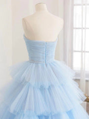 Blue High Low Tulle Prom Dresses For Black girls For Women, Blue Tulle High Low Formal Graduation Dresses