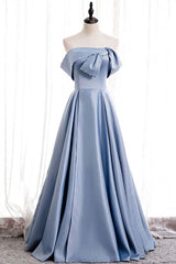 Blue Satin A-line Off-the-Shoulder Beaded Prom Dresses For Black girls For Women,evening party dress