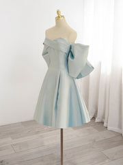 Blue Sweetheart Neck Satin Short Prom Dress Outfits For Girls, Blue Homecoming Dress