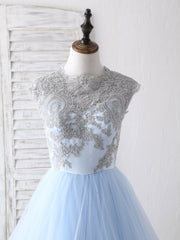 Blue Tulle Lace Applique Long Prom Dress Outfits For Women Blue Tulle Sweet 16 Dress