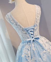 Blue V Neck Tulle Short Prom Dress Outfits For Girls, Blue Homecoming Dresses