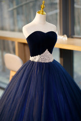 Blue Velvet Tulle Long Prom Dresses For Black girls For Women, Blue Evening Party Dresses