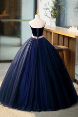 Blue Velvet Tulle Long Prom Dresses For Black girls For Women, Blue Evening Party Dresses