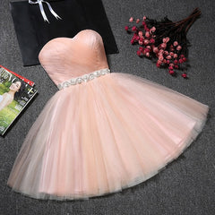 Blush Pink Tulle Strapless Sweetheart Neck Short Prom Dresses For Black girls For Women,Mini Homecoming Dress