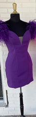Bodycon Deep V Neck Purple Short Homecoming Dress Outfits For Women with Feather