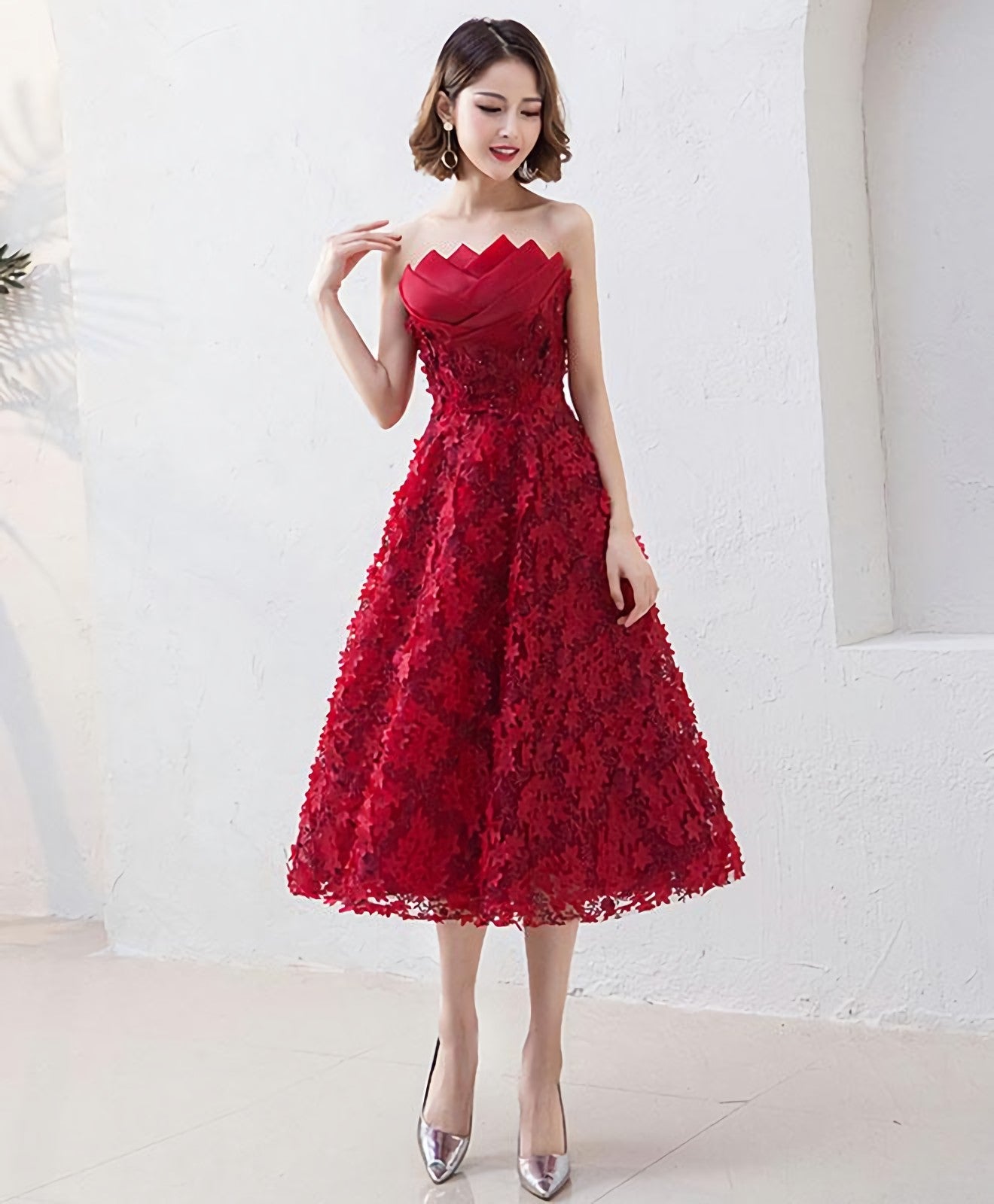 Cute Burgundy Short Prom Dress, Evening Dress