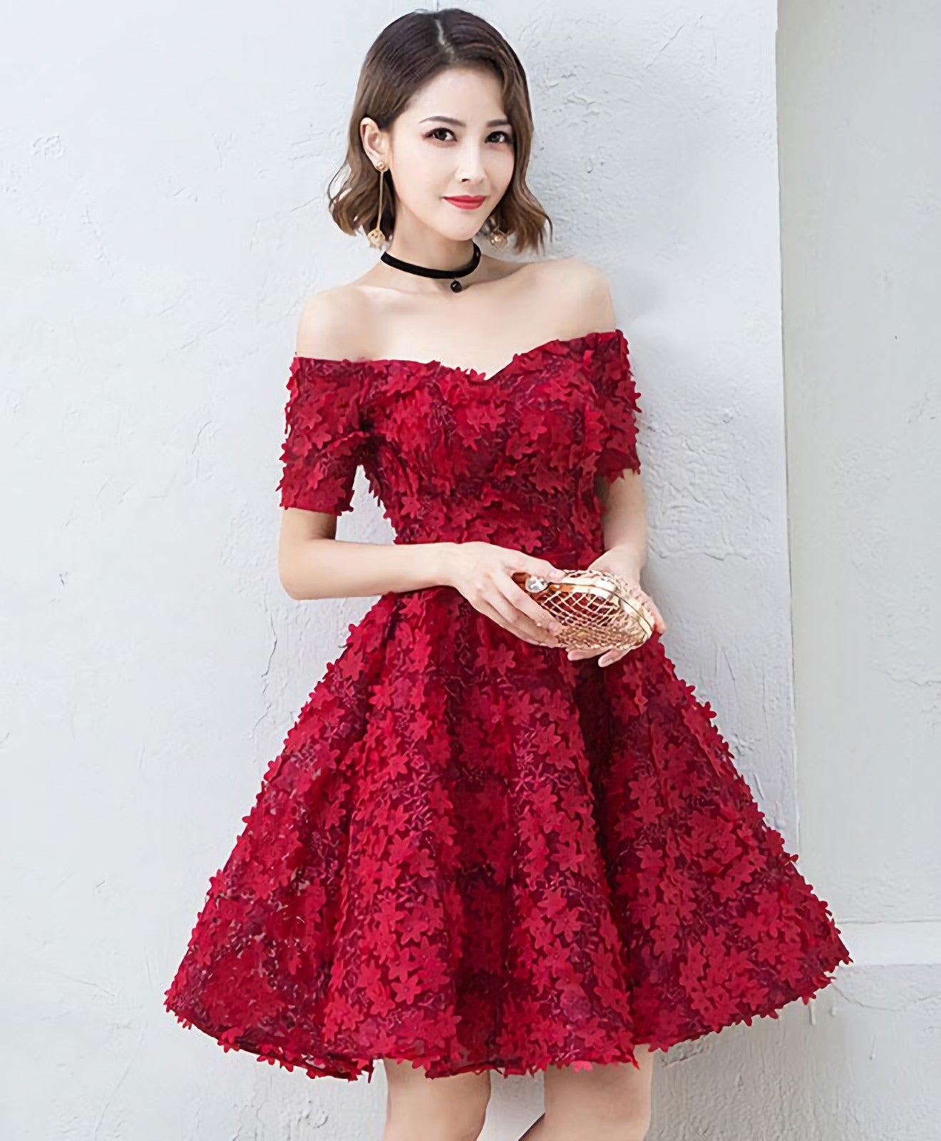 Cute Burgundy Short Prom Dress, Evening Dress Main image