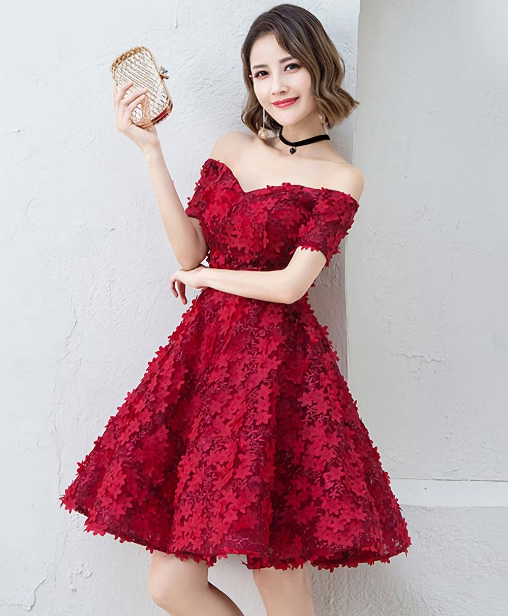 Cute Burgundy Short Prom Dress, Evening Dress