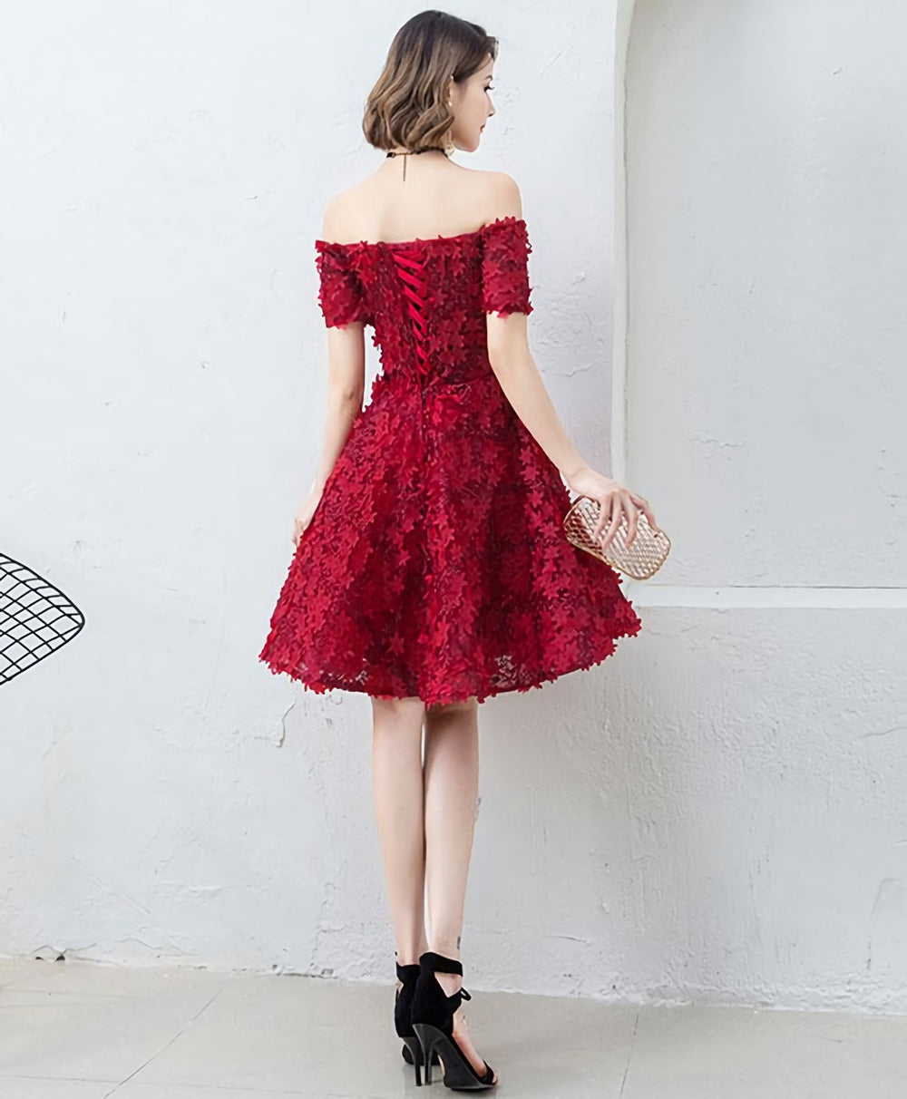 Cute Burgundy Short Prom Dress, Evening Dress