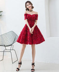 Cute Burgundy Short Prom Dress, Evening Dress