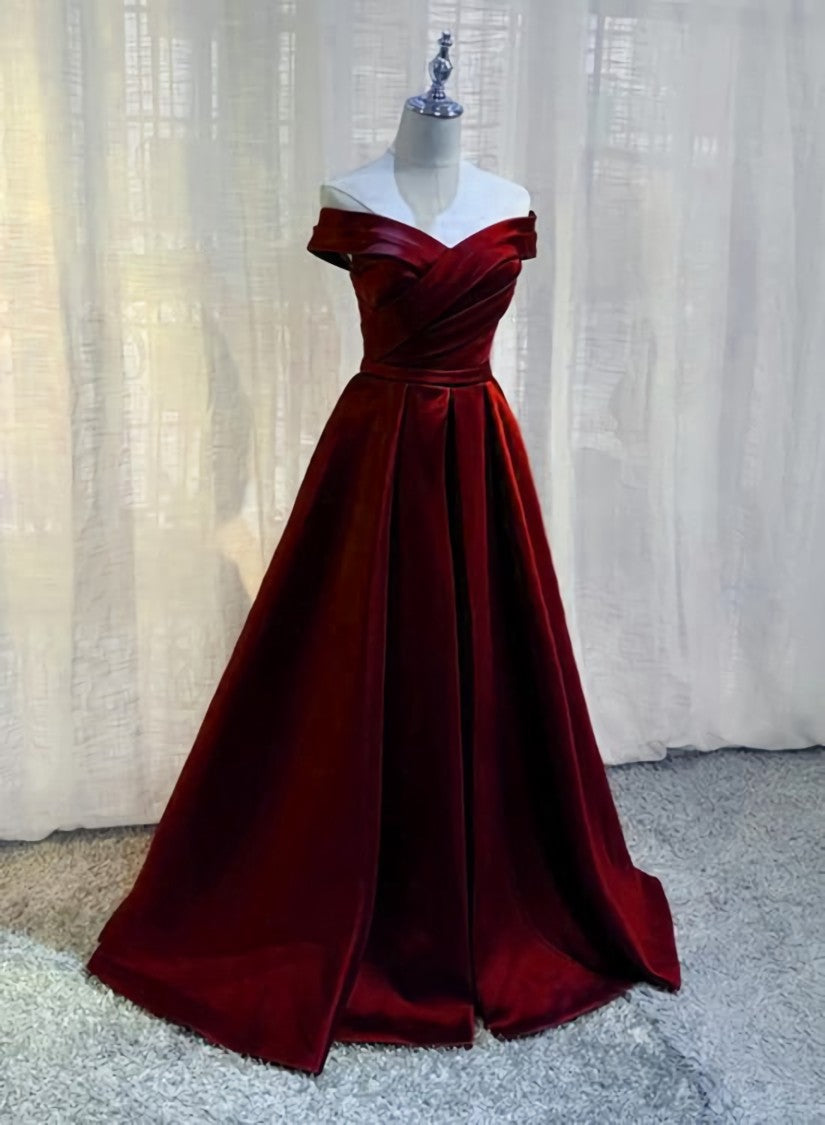 Burgundy A-line Floor Length Satin Prom Dress Outfits For Women Party Dress Outfits For Girls, Wine Red Long Formal Dress