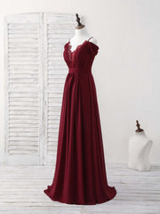 Burgundy Lace Chiffon Long Prom Dress Outfits For Women Burgundy Bridesmaid Dress