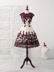Burgundy Lace Tulle Short Prom Dress Outfits For Women Burgundy Bridesmaid Dress