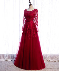 Burgundy Long Prom Dress Outfits For Girls, Burgundy Formal Bridesmaid Dress