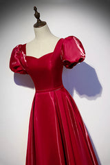Burgundy Satin Long Prom Dress Outfits For Girls, Simple A-Line Evening Dress
