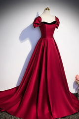 Burgundy Satin Long Prom Dress Outfits For Girls, Simple A-Line Evening Party Dress