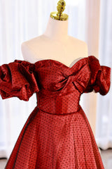 Burgundy Satin Tulle Long Prom Dress Outfits For Girls, Off the Shoulder Evening Party Dress