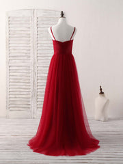 Burgundy Sweetheart Neck Tulle High Low Prom Dress Outfits For Girls, Burgundy Formal Dress