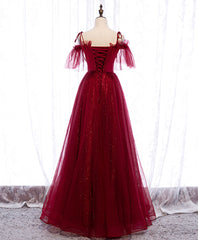Burgundy Sweetheart Tulle Lace Long Prom Dress Outfits For Women Burgundy Formal Dress