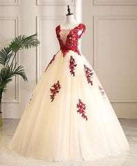 Burgundy Tulle Beads Lace Long Prom Dress Outfits For Women Sweet 16 Dress
