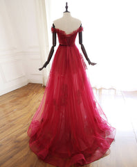 Burgundy Tulle Lace Long Prom Dress Outfits For Women Burgundy Tulle Lace Evening Dress