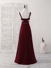 Burgundy Two Pieces Chiffon Long Prom Dress Outfits For Girls, Evening Dress