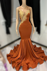 Burnt Orange Mermaid Evening Dresses For Black girls Long Special Occasion Dress
