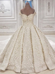 Cap sleeves Off the shoulder Lace Appliques Ball Gown Wedding Dress