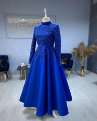 Royal Blue Prom Dresses Lace Beaded Evening Dress Wedding Party Dress